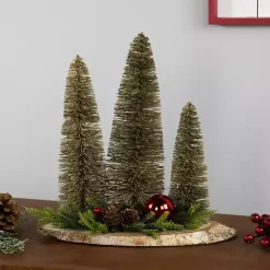 Trio of Bottle Brush Trees Christmas Decoration