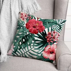 Tropical Flowers Outdoor Pillow