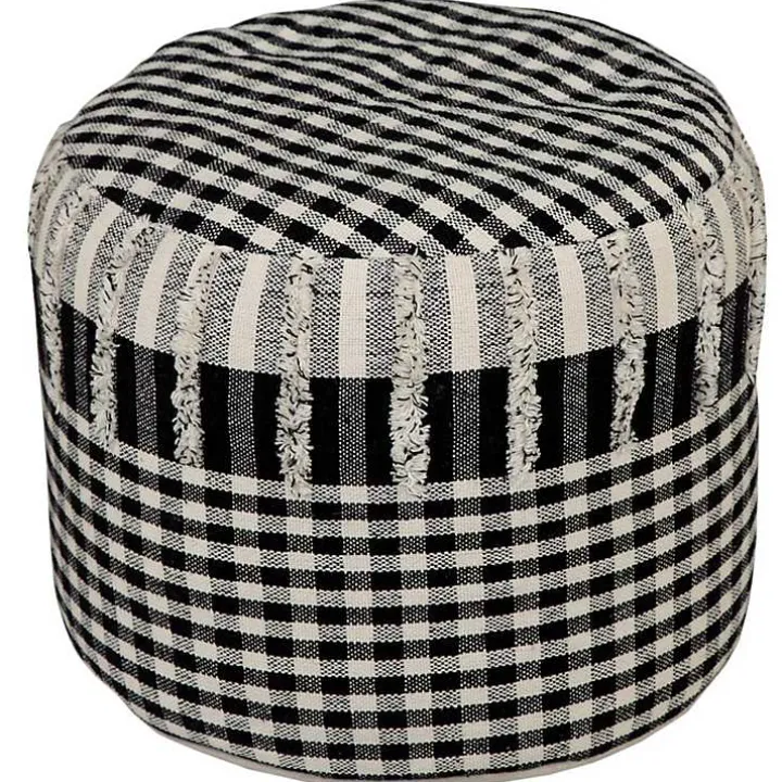 Tufted Black Mini Check Pouf