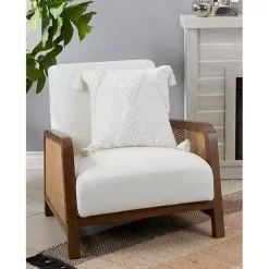 Tufted Diamond White with Tassels Throw Pillow