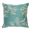 Turquoise Coral Woven Outdoor Throw Pillow