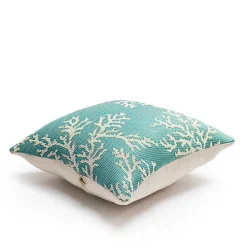 Turquoise Coral Woven Outdoor Throw Pillow