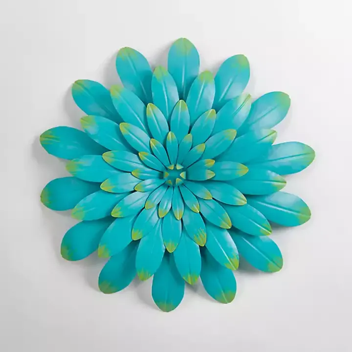 Turquoise Metal Flower Outdoor Wall Plaque