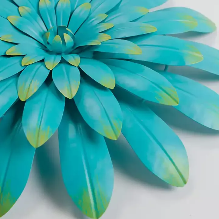 Turquoise Metal Flower Outdoor Wall Plaque