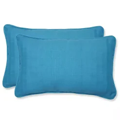 Turquoise Welt Outdoor Lumbar Pillows, Set of 2