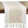 Two Tone Tan and White Table Runner, 90 in.