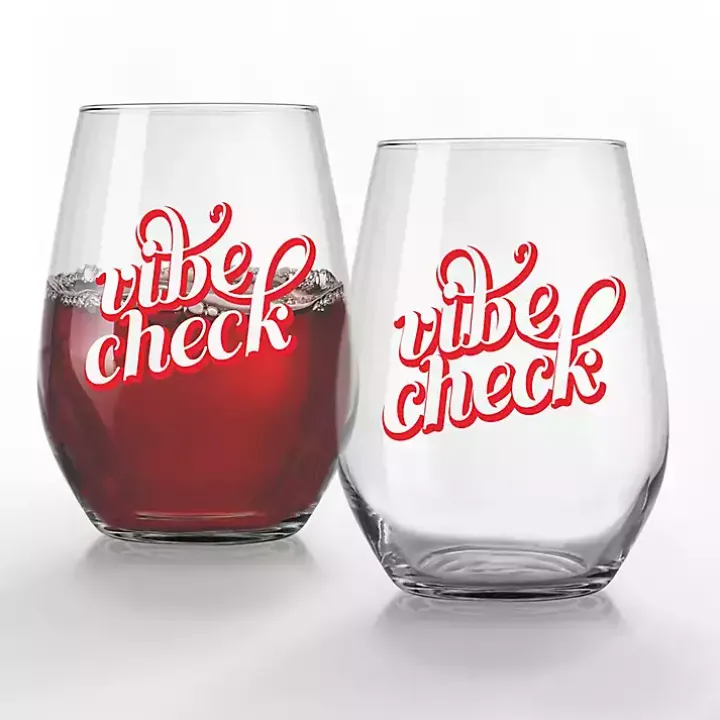 Vibe Check Stemless Wine Glasses, Set of 2