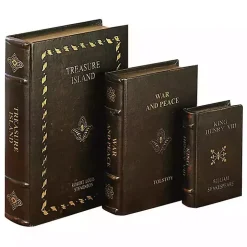 Vintage Classics Faux Leather Book Boxes, Set of 3