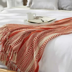 Vintage Red Braided Fringe Throw