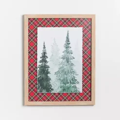Watercolor Trees and Red Plaid Framed Art Print