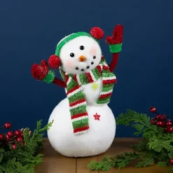 Waving Snowman with Ear Muffs Figurine