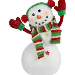 Waving Snowman with Ear Muffs Figurine