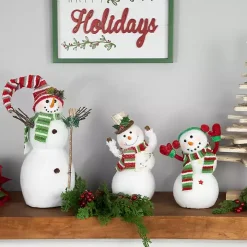 Waving Snowman with Ear Muffs Figurine