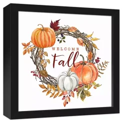 Welcome Fall Wreath Framed Canvas Art Print