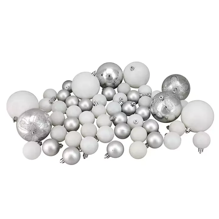 White & Silver Shatterproof Christmas Ornament Set