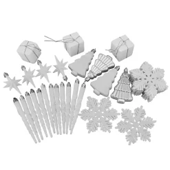 White & Silver Shatterproof Christmas Ornament Set