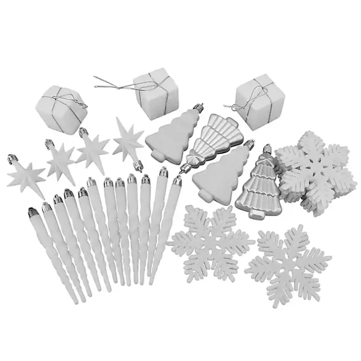 White & Silver Shatterproof Christmas Ornament Set