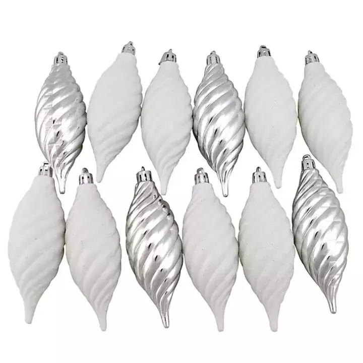 White & Silver Shatterproof Christmas Ornament Set