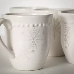 White & Silver Snowflake Christmas Mugs, Set of 4