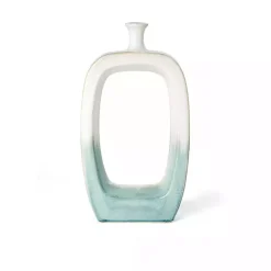 White & Turquoise Ceramic Cut-Out Vase, 18 in.