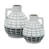 White and Black Checkered Ceramic Vases, Set of 2