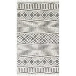 White and Black Diamond Tassel Wool Area Rug, 5x7