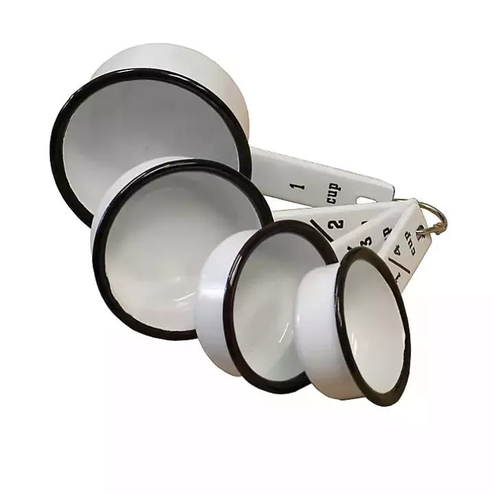 White and Black Metal Enamelware Measuring Cup Set