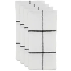 White and Black Plaid Cotton Napkins, Set of 4