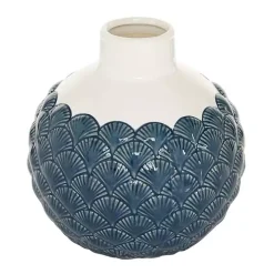 White and Blue Coastal Ceramic Vase, 8 in.