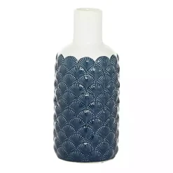 White and Blue Coastal Ceramic Vase, 13 in.