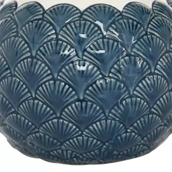 White and Blue Coastal Ceramic Vase, 8 in.