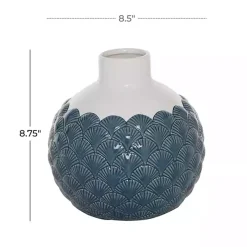 White and Blue Coastal Ceramic Vase, 8 in.