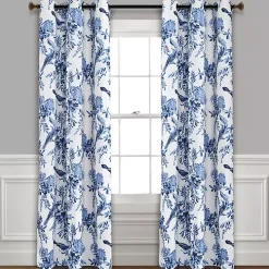 White and Blue Grommet Curtain Panel Set, 84 in.