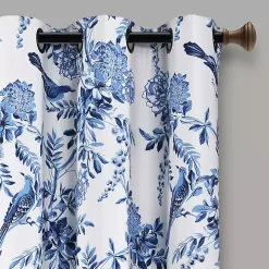 White and Blue Grommet Curtain Panel Set, 84 in.