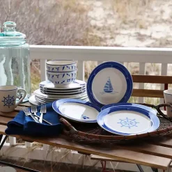 White and Blue Nautical Salad Plate Set, Set of 4