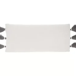 White and Gray Braided Stripe Lumbar Pillow