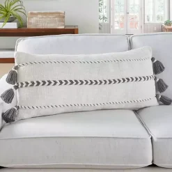 White and Gray Braided Stripe Lumbar Pillow