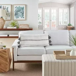 White and Gray Braided Stripe Lumbar Pillow