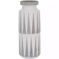 White and Gray Geometric Triangle Vase, 17 in.
