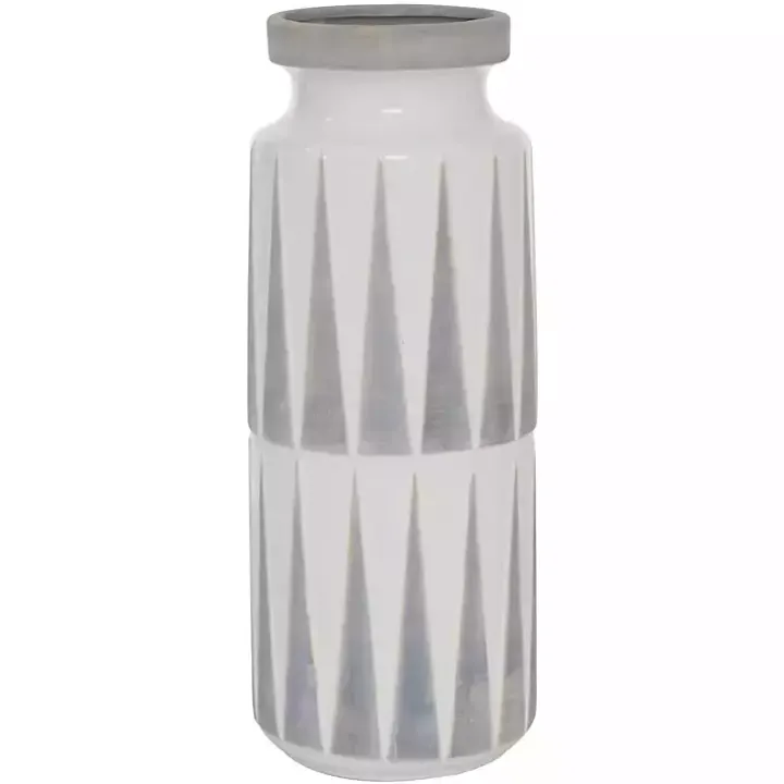 White and Gray Geometric Triangle Vase, 17 in.