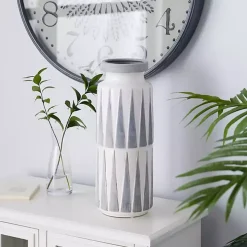 White and Gray Geometric Triangle Vase, 17 in.