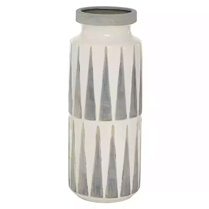White and Gray Geometric Triangle Vase, 17 in.