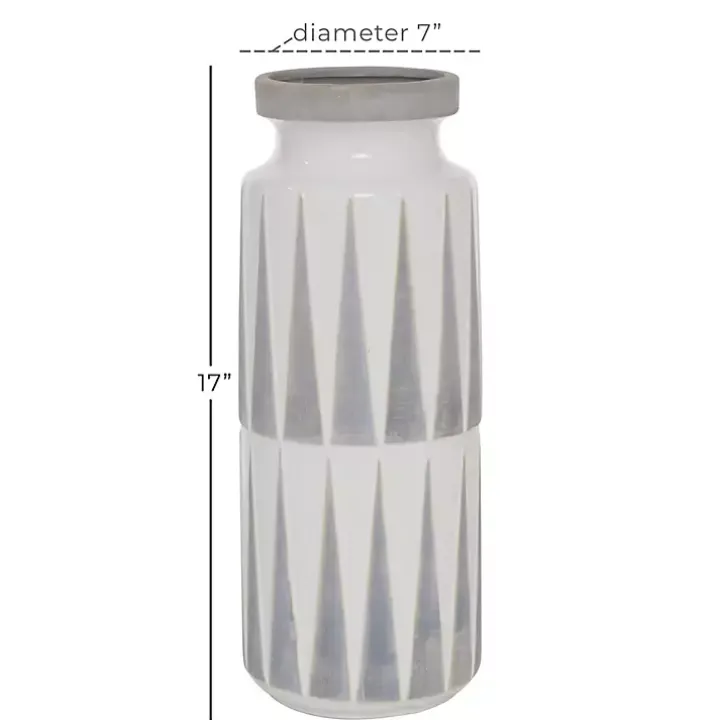 White and Gray Geometric Triangle Vase, 17 in.