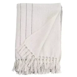 White and Gray Striped and Fringe Throw Blanket