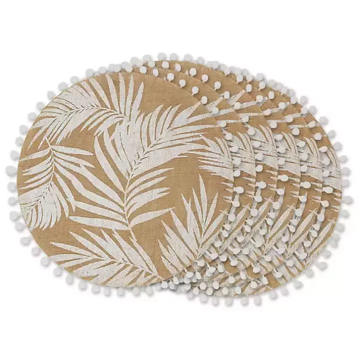 White and Natural Fern Round Placemats, Set of 6