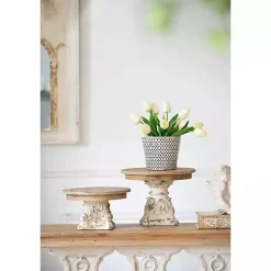 White and Natural Round Plate Stand