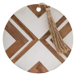 White and Natural Wood Geometric Cutting Board