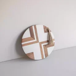 White and Natural Wood Geometric Cutting Board