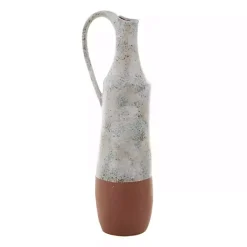 White and Rust Brown Ceramic Vase, 23 in.