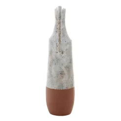 White and Rust Brown Ceramic Vase, 23 in.
